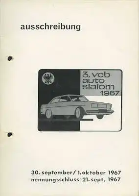 3. VCB Auto-Slalom Berlin Ausschreibung und Ergebnislisten 30.9 / 1.10.1967