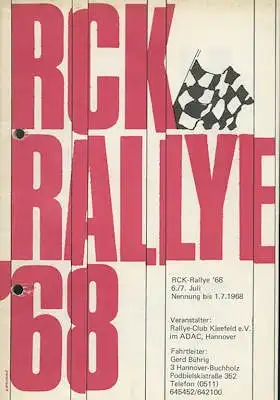 RCK Rallye Ausschreibung und Ergebnislisten 6./ 7.7.1968
