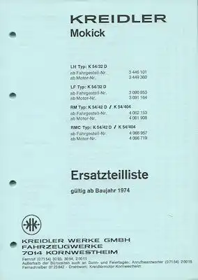 Kreidler Florett Mokick Ersatzteilliste 3.1976