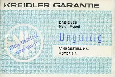 Kreidler Mofa Moped Garantiekarte 9.1976