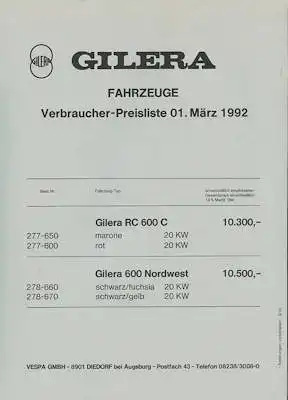 Gilera Preisliste 3.1992