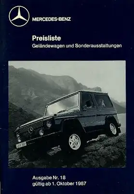 Mercedes-Benz G Klasse Preisliste 10.1987