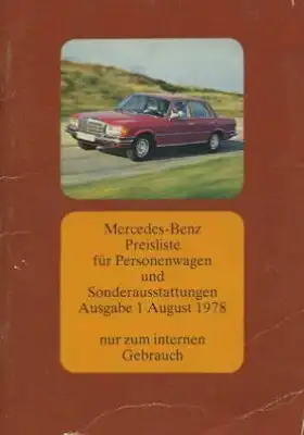 Mercedes-Benz Sonderausstattung Preisliste 8.1978