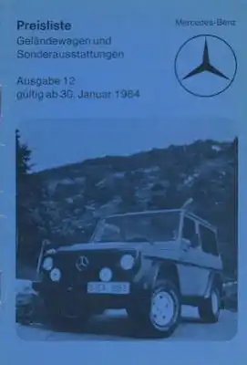 Mercedes-Benz G Preisliste und Sonderausstattung 1.1984