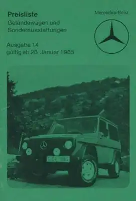 Mercedes-Benz G Preisliste und Sonderausstattung 1.1985