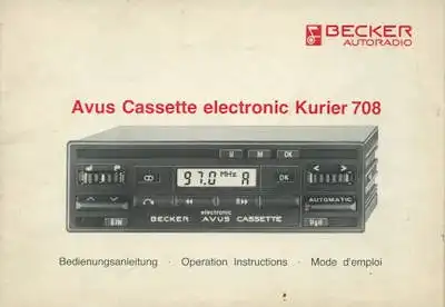 Autoradio Becker Bedienungsanleitung 1986