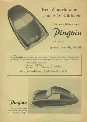 Pinguin 200 ccm Kleinstwagen Prospekt ca. 1953