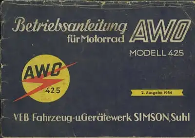 Simson AWO 425 Bedienungsanleitung 1954