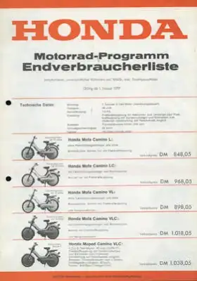 Honda Preisliste 1.1.1977