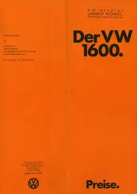 VW 1600 Preisliste 8.1972