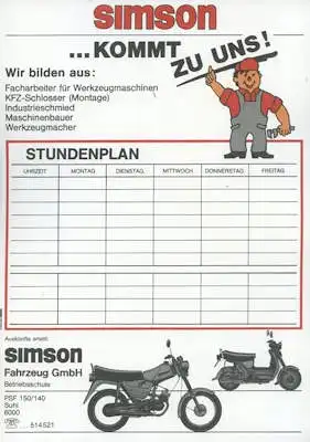 Simson Stundenplan ca. 1990