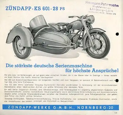 Zündapp KS 601 Prospekt ca.1951