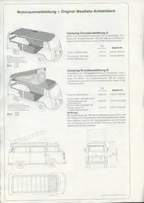 VW T 2 Westfalia Preisliste 1.1979