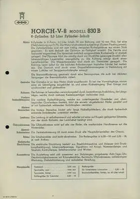 Horch V-8 Type 830 B 7 Datenblätter 7.1935