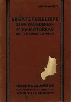 Wanderer 4,5 PS-Motorrad mit 3 Übersetzungen Ersatzteilliste 3.1929
