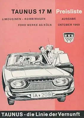 Ford Taunus 17 M P 3 Preisliste 10.1960
