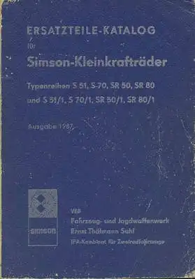 Simson Kleinkrafträder Ersatzteilliste 1987