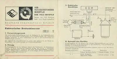 Elektronischer Drehzahlmesser (DDR) Bedienungsanleitung 1970er Jahre