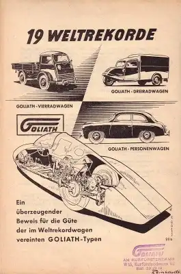 Goliath Prospekt „19 Weltrekorde“ 1950er Jahre