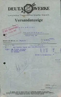 Deuta Werke Berlin Rechnung 1927