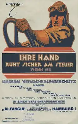 Auto Versicherung Albingia Prospekt 1925