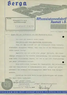 Berga Akkumulatorenfabrik Brief 1932