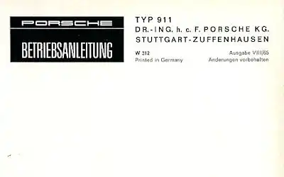 Porsche 911 Bedienungsanleitung 8.1965