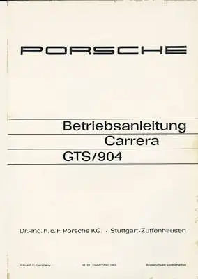 Porsche Carrera GTS (904) Bedienungsanleitung 12.1963