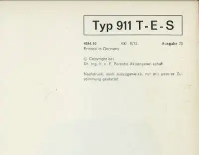Porsche 911 T E S Bedienungsanleitung 1973
