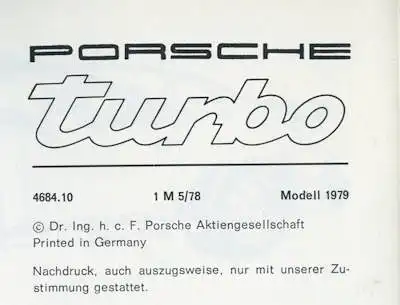 Porsche 911 Turbo Bedienungsanleitung 1979