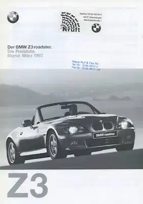 BMW Z 3 Preisliste 3.1997