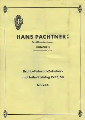 Hans Pachtner / München Fahrrad- Zubehör- und Teilekatalog 1957/58