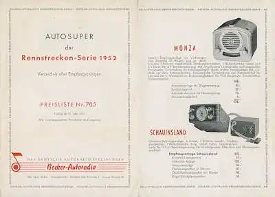 Autoradio Becker Illustrierte Preisliste 5.1952