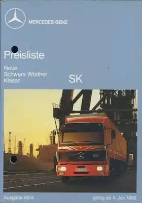 Mercedes-Benz Neue Schwere Wörther Klasse SK Preisliste 7.1988