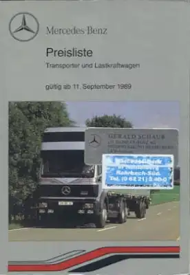 Mercedes-Benz Transporter / Lkw Preisliste 9.1989
