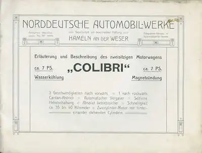 Colibri Motorwagen Katalog 1908