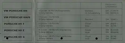 Porsche 911 / 914 Preisliste 12.1969
