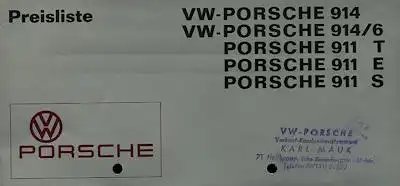 Porsche 911 / 914 Preisliste 12.1969