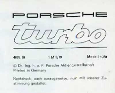 Porsche 911 Turbo Bedienungsanleitung 1980