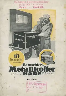 Rentschler Auto Metallkoffer Prospekt ca. 1928
