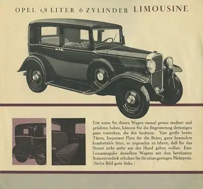 Opel 1,8 Ltr. Prospekt ca. 1932