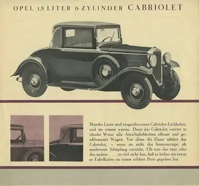 Opel 1,8 Ltr. Prospekt ca. 1932