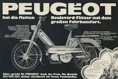 Peugeot Mofa 101 - 103 Preisliste ca. 1973