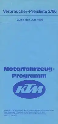 KTM Preisliste 6.1986