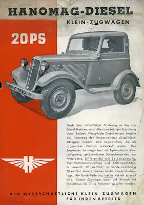 Hanomag 20 PS Klein-Zugwagen Prospekt 1938