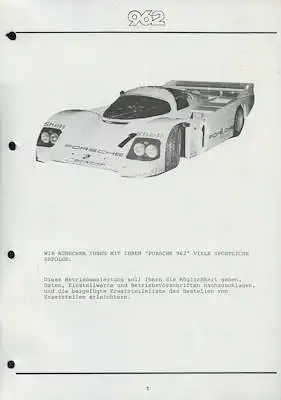 Porsche 962 C Technische Info. + Ersatzteilliste 1985