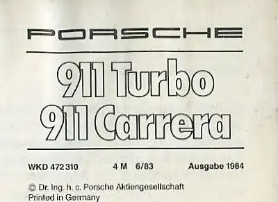 Porsche 911 Turbo / Carrera Bedienungsanleitung 1984