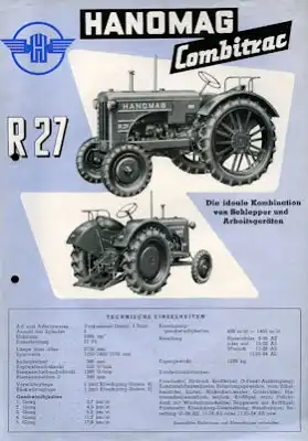 Hanomag Combitrac R 27 Schlepper Prospekt 1950er Jahre