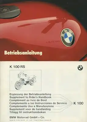 BMW K 100 Bedienungsanleitung 6.1983