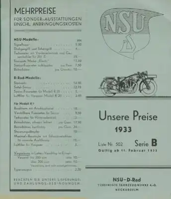 Unsere Preise NSU-D Serie B 11.2.1933